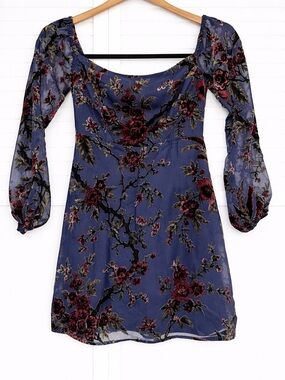 Lulus Velvet Floral Off-the-Shoulder A-line Mini Dress XS Dark Whimsigoth NEW